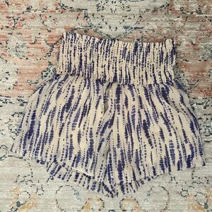 High Waist Blue and White Tie-Dye Shorts